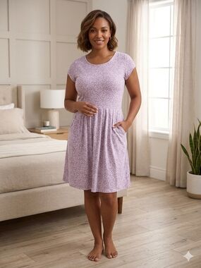 Everyday Lavender Floral Midi Dress with Pockets